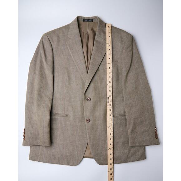 Vtg Lauren Ralph Lauren Blazer 42R Tan Plaid Wool Jacket Single Breasted Notch - Picture 6 of 9